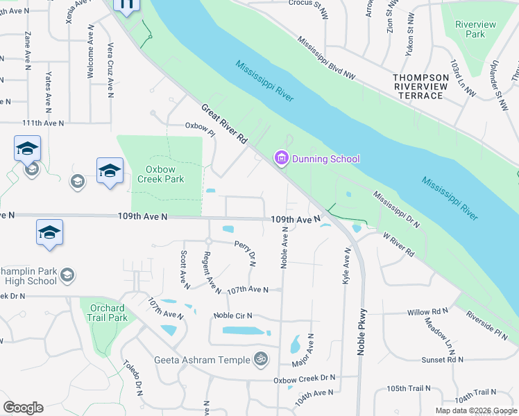 map of restaurants, bars, coffee shops, grocery stores, and more near 10909 Orchard Avenue North in Champlin