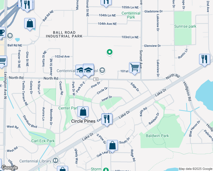 map of restaurants, bars, coffee shops, grocery stores, and more near in Anoka County