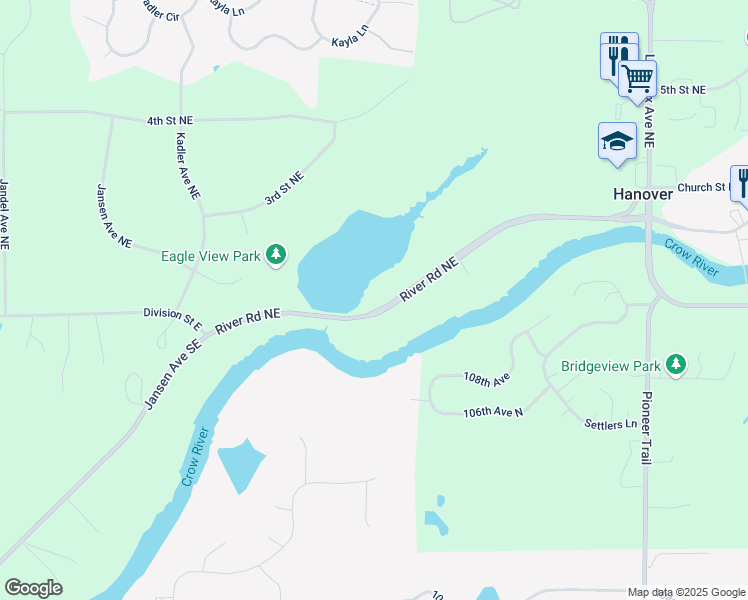map of restaurants, bars, coffee shops, grocery stores, and more near 10778 River Road Northeast in Hanover