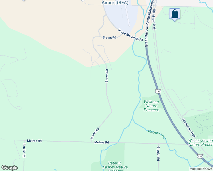 map of restaurants, bars, coffee shops, grocery stores, and more near Brown Road in Charlevoix County