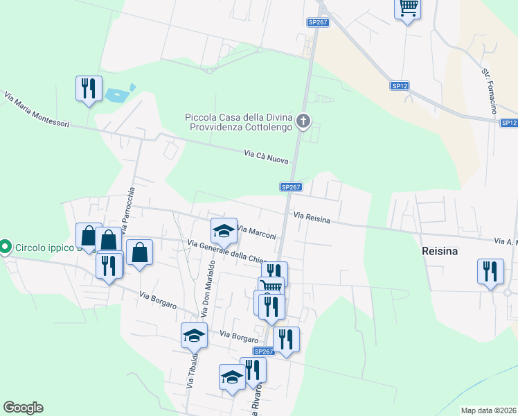 map of restaurants, bars, coffee shops, grocery stores, and more near 28 Via Guglielmo Marconi in Mappano