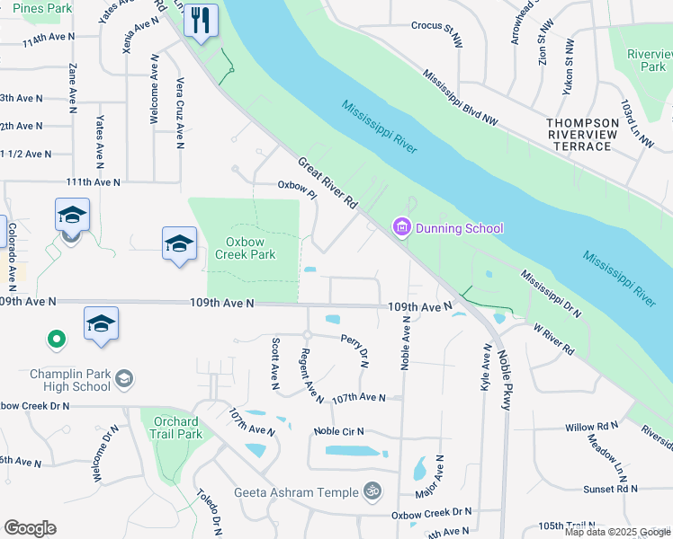 map of restaurants, bars, coffee shops, grocery stores, and more near 5000 109th Place North in Champlin