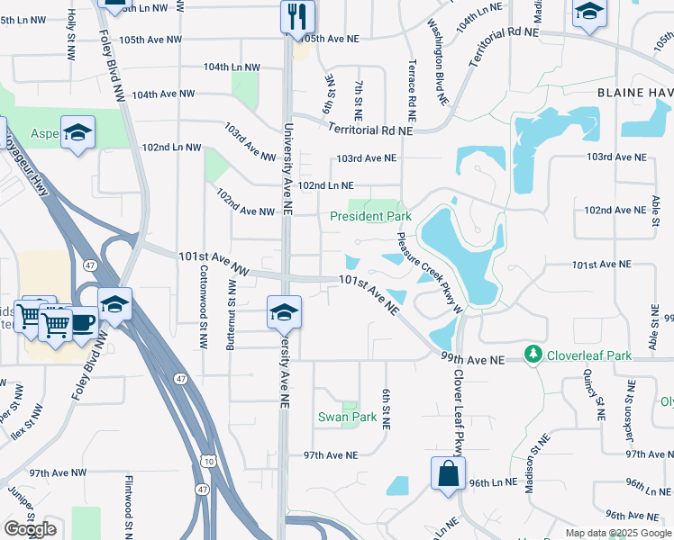 map of restaurants, bars, coffee shops, grocery stores, and more near 10109 3rd Street Northeast in Minneapolis