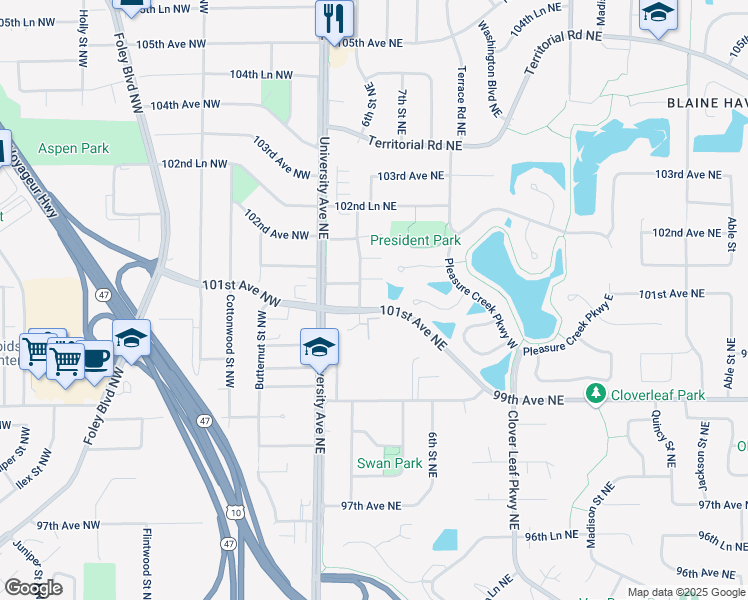map of restaurants, bars, coffee shops, grocery stores, and more near 10109 3rd Street Northeast in Minneapolis