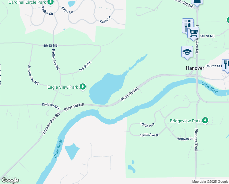 map of restaurants, bars, coffee shops, grocery stores, and more near 10778 River Road Northeast in Hanover