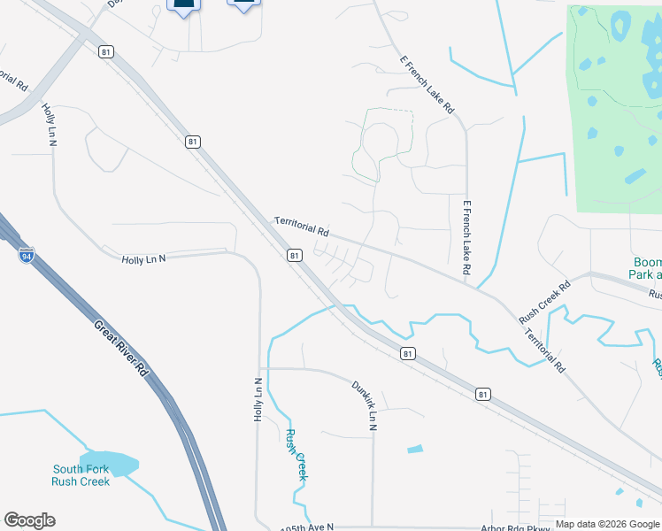 map of restaurants, bars, coffee shops, grocery stores, and more near 10920 Territorial Trail in Maple Grove