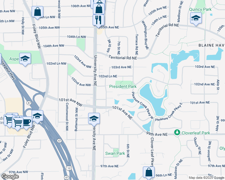 map of restaurants, bars, coffee shops, grocery stores, and more near 10143 3rd Street Northeast in Minneapolis