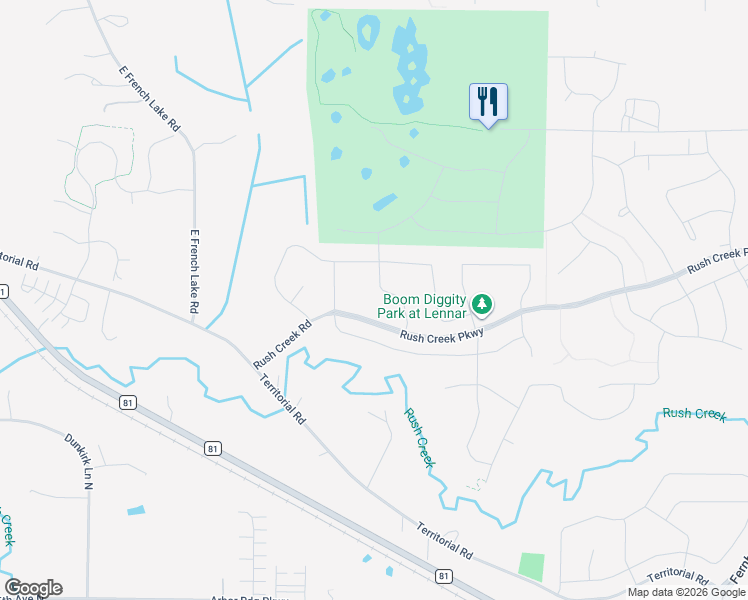 map of restaurants, bars, coffee shops, grocery stores, and more near 11020 Fair Meadows Court in Osseo