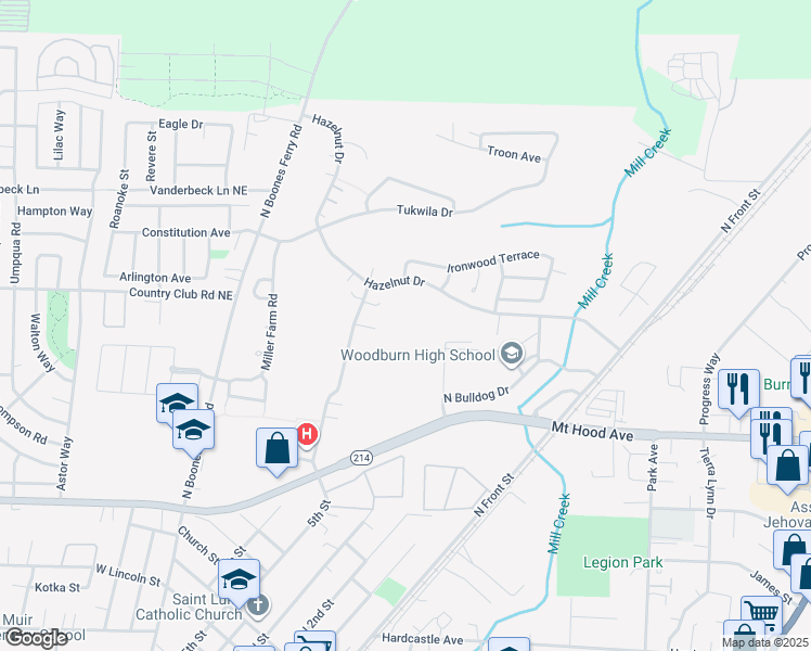 map of restaurants, bars, coffee shops, grocery stores, and more near 752 Goose Hollow Court in Woodburn