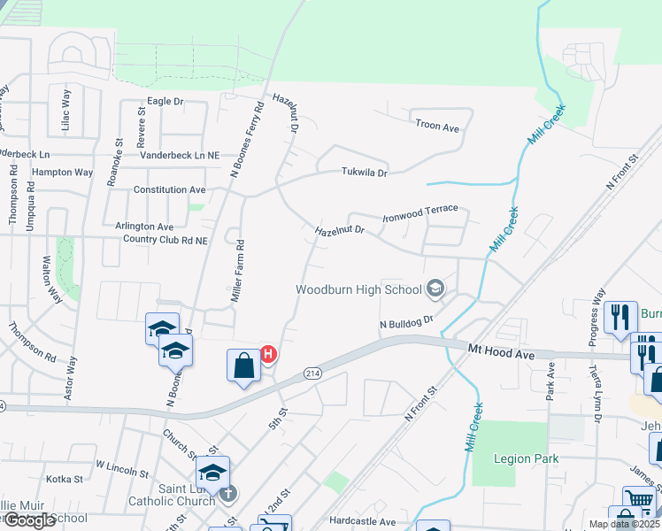 map of restaurants, bars, coffee shops, grocery stores, and more near 752 Goose Hollow Court in Woodburn