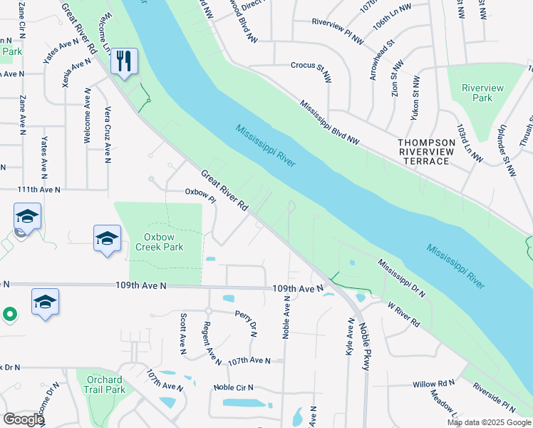 map of restaurants, bars, coffee shops, grocery stores, and more near in Champlin