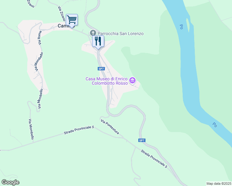 map of restaurants, bars, coffee shops, grocery stores, and more near 100 Via Pontestura in Camino