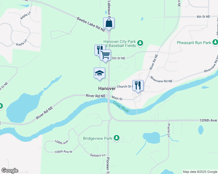 map of restaurants, bars, coffee shops, grocery stores, and more near 274 Labeauxe Avenue Northeast in Hanover