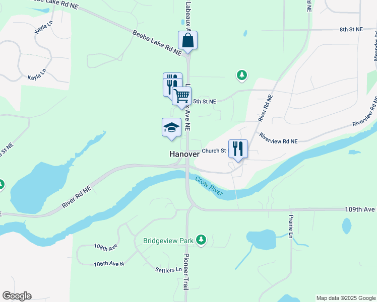 map of restaurants, bars, coffee shops, grocery stores, and more near 274 Labeauxe Avenue Northeast in Hanover