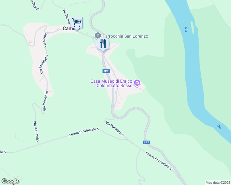 map of restaurants, bars, coffee shops, grocery stores, and more near 100 Via Pontestura in Camino
