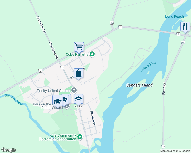 map of restaurants, bars, coffee shops, grocery stores, and more near 6666 Cherrystone Drive in Ottawa