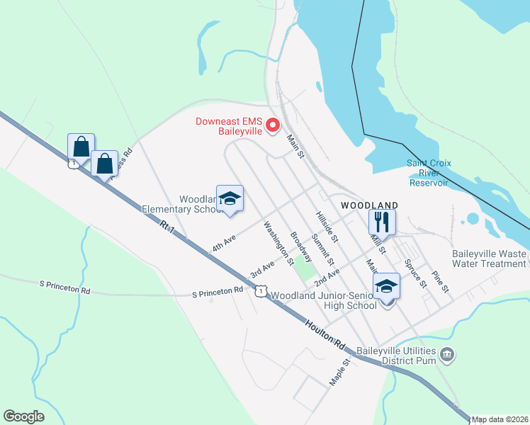 map of restaurants, bars, coffee shops, grocery stores, and more near 31 Washington Street in Baileyville
