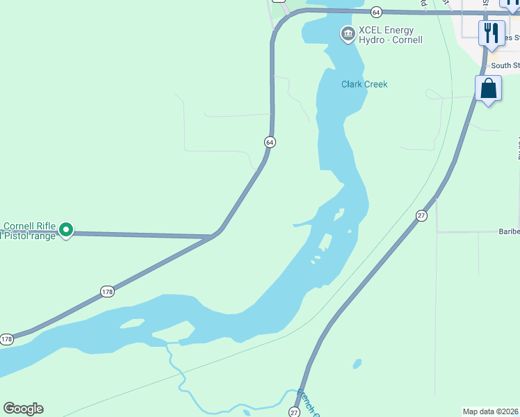 map of restaurants, bars, coffee shops, grocery stores, and more near 725 South Riverside Drive in Cornell