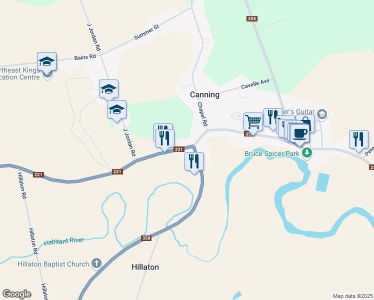 map of restaurants, bars, coffee shops, grocery stores, and more near in Canning