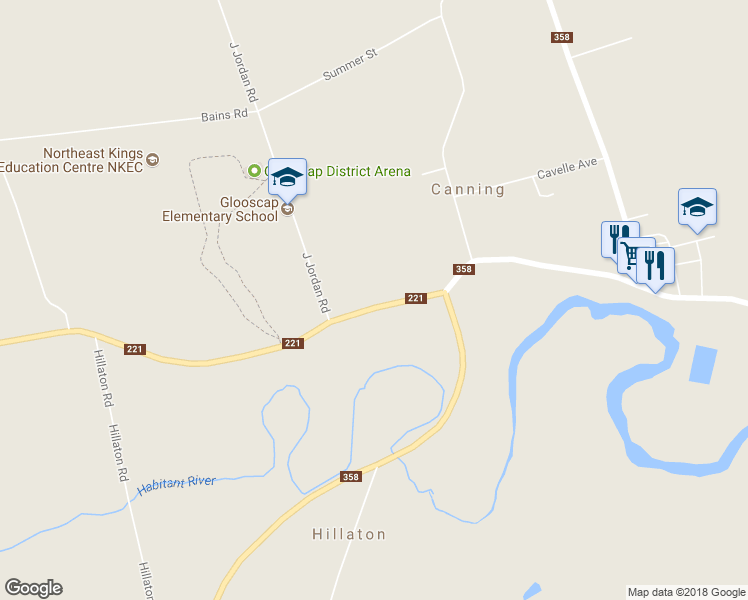 map of restaurants, bars, coffee shops, grocery stores, and more near 9631 Nova Scotia 221 in Canning