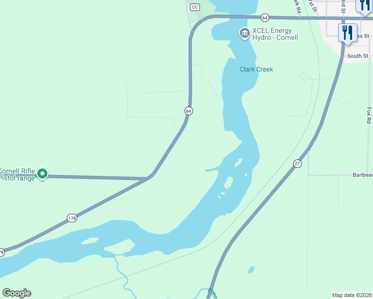 map of restaurants, bars, coffee shops, grocery stores, and more near 725 S Riverside Dr in Cornell