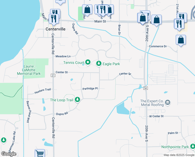 map of restaurants, bars, coffee shops, grocery stores, and more near 6921 Dupre Road in Centerville