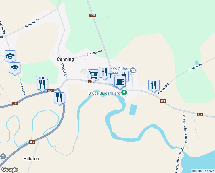 map of restaurants, bars, coffee shops, grocery stores, and more near 9816 Main Street in Canning