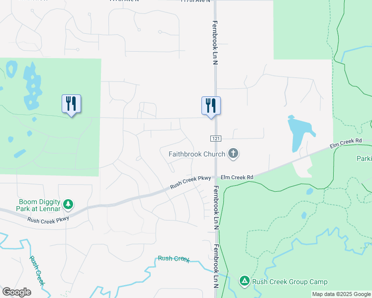 map of restaurants, bars, coffee shops, grocery stores, and more near 11261 Fernbrook Lane North in Osseo