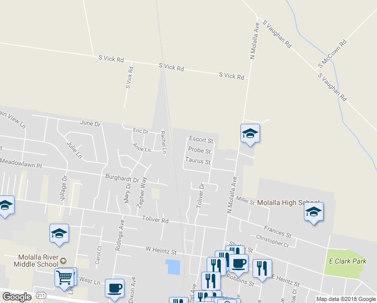 map of restaurants, bars, coffee shops, grocery stores, and more near 280 Probe Street in Molalla