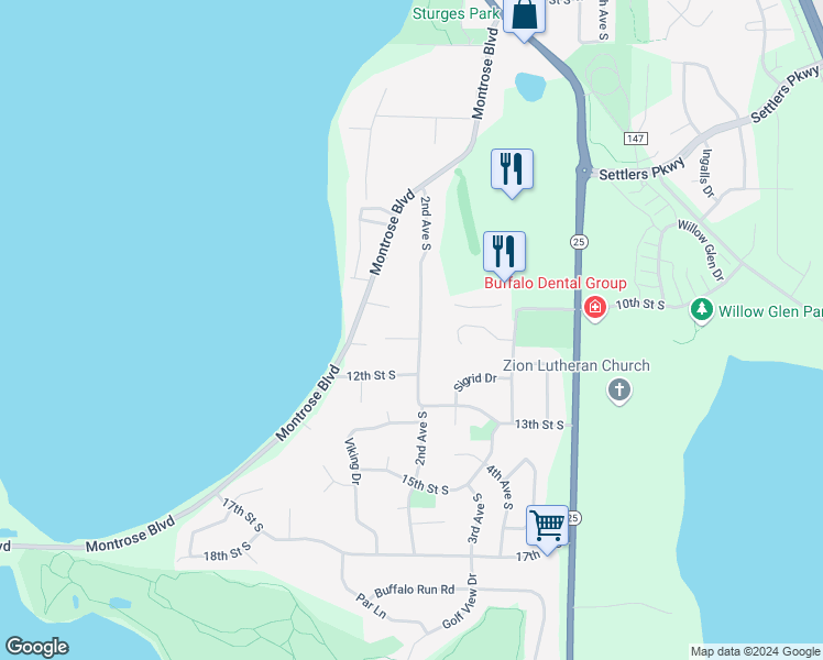 map of restaurants, bars, coffee shops, grocery stores, and more near 911 2nd Avenue South in Buffalo