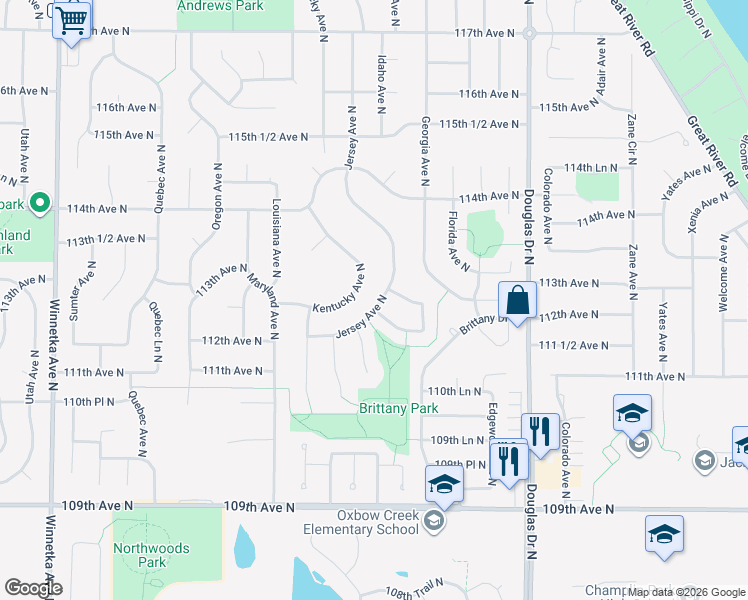 map of restaurants, bars, coffee shops, grocery stores, and more near 11164 Idaho Court North in Champlin