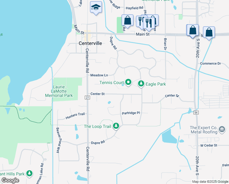 map of restaurants, bars, coffee shops, grocery stores, and more near 1769 Center Street in Hugo
