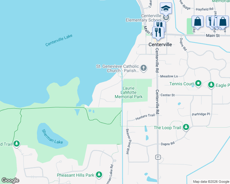 map of restaurants, bars, coffee shops, grocery stores, and more near 1590 Lamotte Drive in Hugo