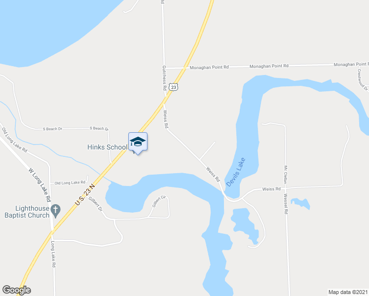 map of restaurants, bars, coffee shops, grocery stores, and more near 7511 Weiss Road in Alpena