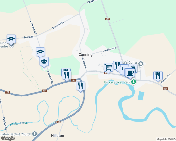 map of restaurants, bars, coffee shops, grocery stores, and more near 1004 Chapel Road in Canning