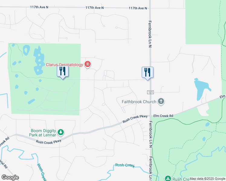 map of restaurants, bars, coffee shops, grocery stores, and more near 14800 113th Avenue North in Maple Grove