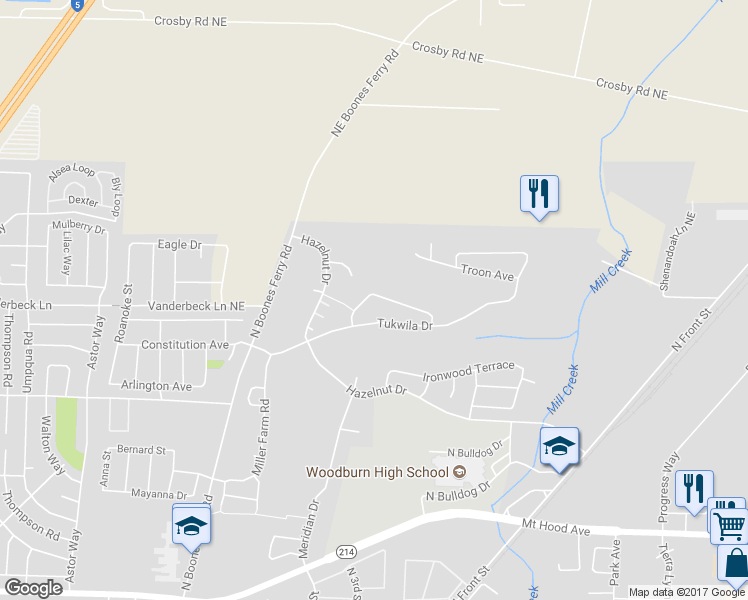map of restaurants, bars, coffee shops, grocery stores, and more near 754 Fairwood Cresent Drive in Woodburn