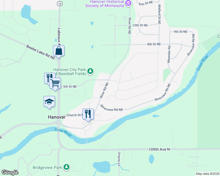 map of restaurants, bars, coffee shops, grocery stores, and more near 443 River Road Northeast in Hanover