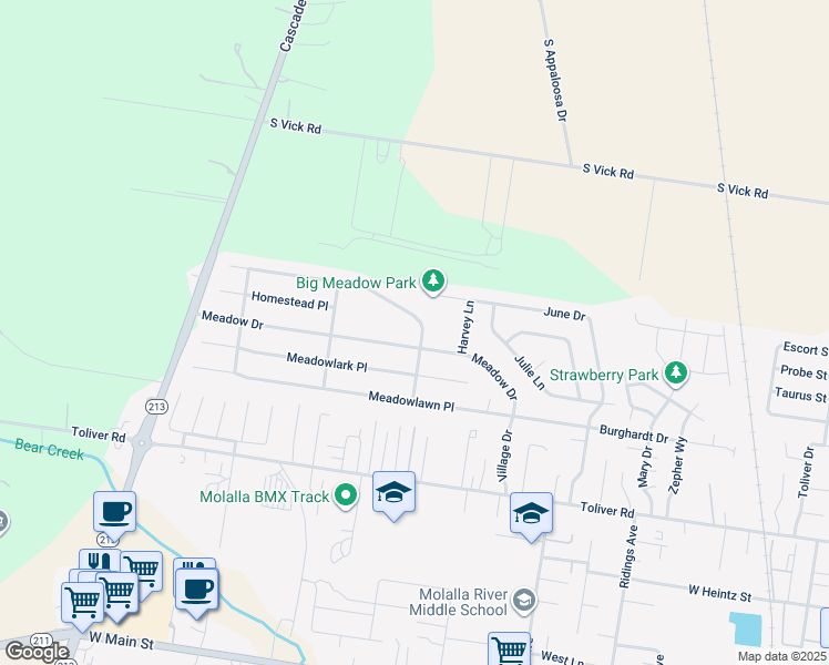 map of restaurants, bars, coffee shops, grocery stores, and more near 946 Mountain View Lane in Molalla