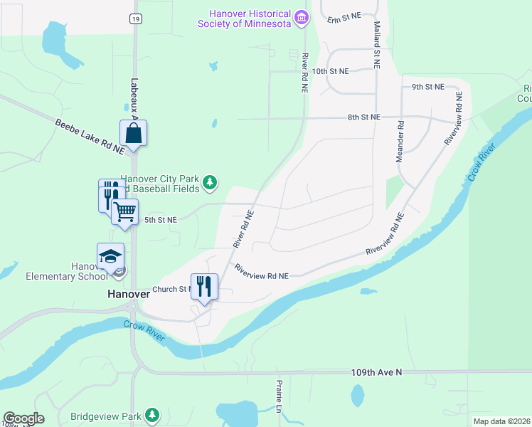 map of restaurants, bars, coffee shops, grocery stores, and more near 443 River Road Northeast in Hanover
