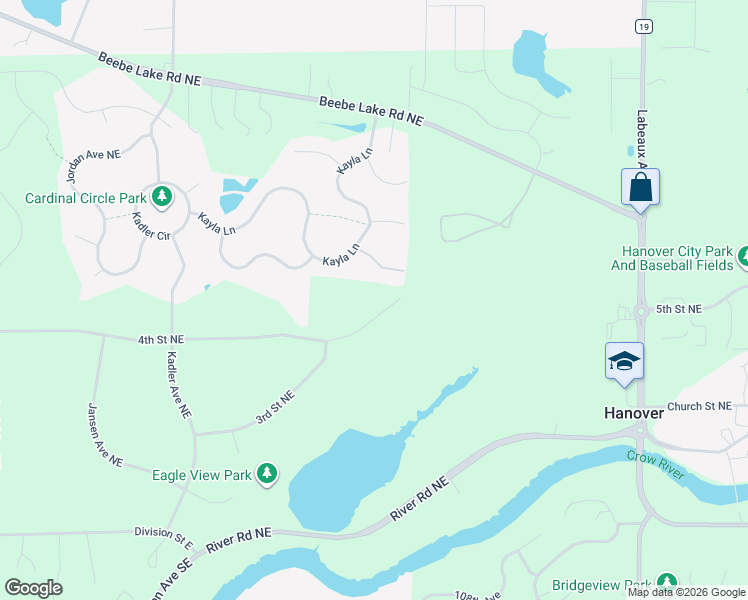 map of restaurants, bars, coffee shops, grocery stores, and more near 10460 4th Street Northeast in Hanover