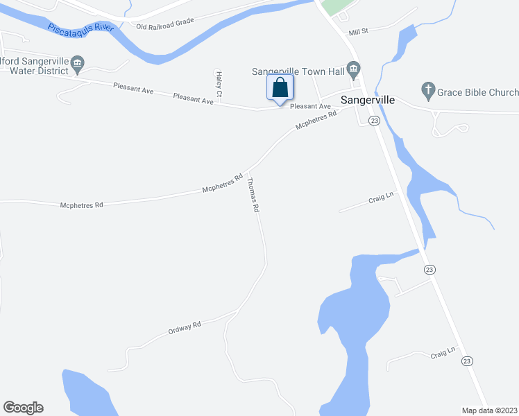 map of restaurants, bars, coffee shops, grocery stores, and more near 326 Thomas Road in Sangerville