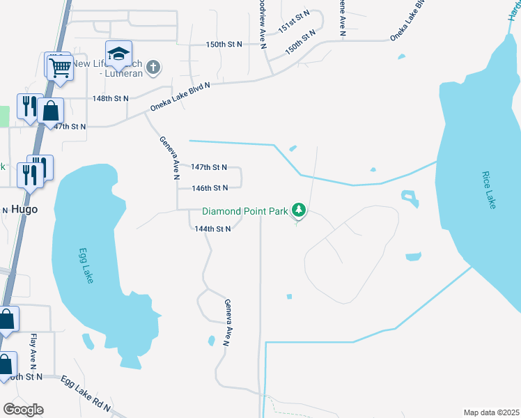 map of restaurants, bars, coffee shops, grocery stores, and more near 6299 145th Street North in Hugo