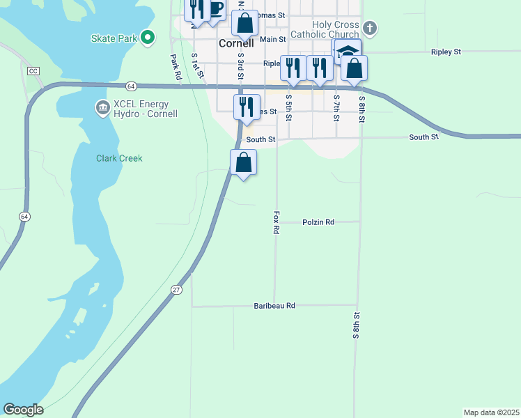 map of restaurants, bars, coffee shops, grocery stores, and more near 605 Ravenswood Court in Cornell