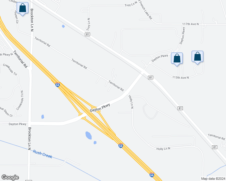 map of restaurants, bars, coffee shops, grocery stores, and more near 18151 Territorial Road in Maple Grove