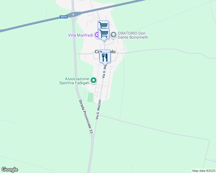 map of restaurants, bars, coffee shops, grocery stores, and more near 59 Via Europa in Provincia di Cremona