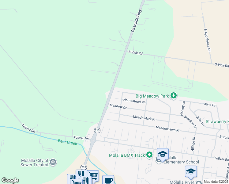 map of restaurants, bars, coffee shops, grocery stores, and more near 1418 Mount View Lane in Molalla