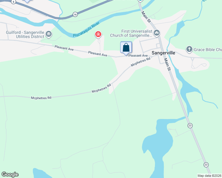 map of restaurants, bars, coffee shops, grocery stores, and more near 326 Thomas Road in Sangerville