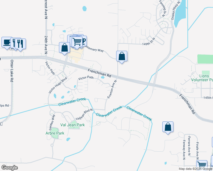 map of restaurants, bars, coffee shops, grocery stores, and more near 4765 Victor Path in Hugo