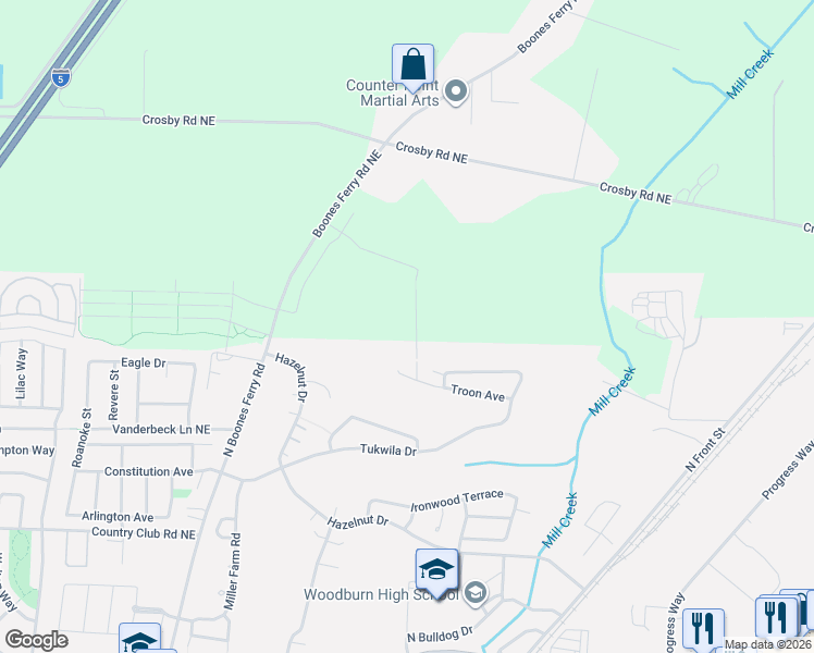 map of restaurants, bars, coffee shops, grocery stores, and more near 3075 Olympic Street in Woodburn